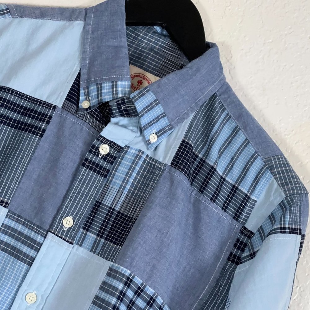 Brooks Brothers Red Fleece Patchwork Plaid S/S Button Shirt Men's Size L